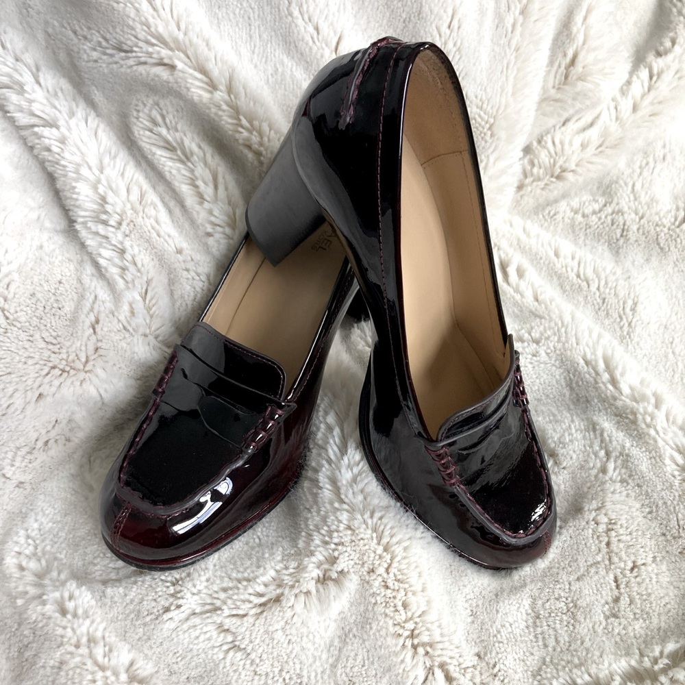 Michael Kors Burgundy Patent Leather Loafer Heels 6.5